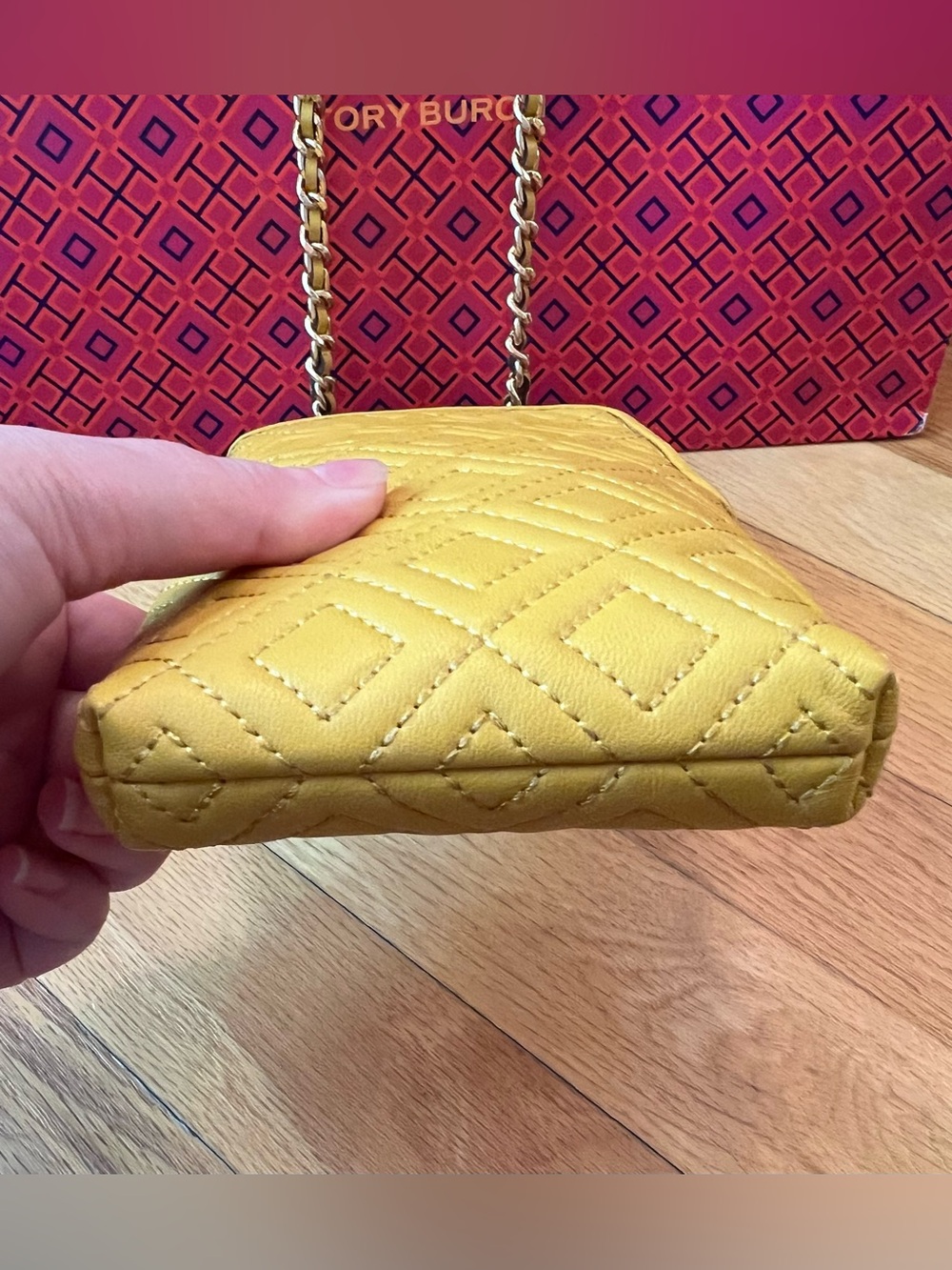 Tory Burch Yellow Leather Fleming Phone Crossbody Bag - Picture 4 of 12